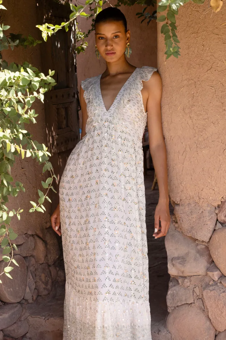 Ruffle V-Neck Maxi- Juniper Olive