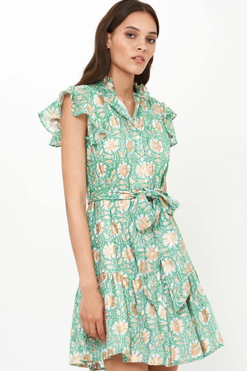 Ruffle Collar Button Mini- Mughal Green