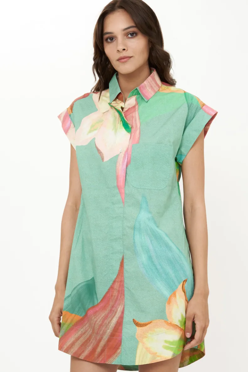Shirt Dress Mini- Hibiscus Sage