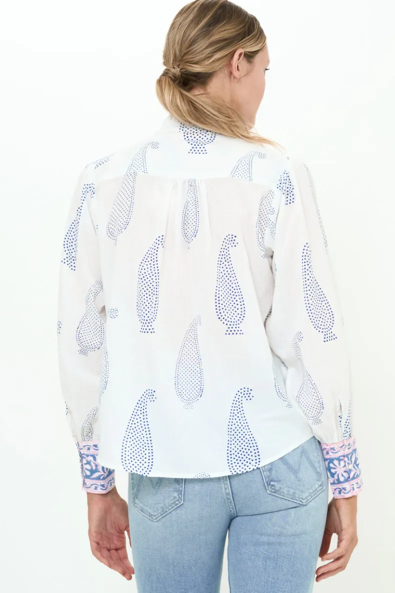 Pintuck Button Front Blouse- Aptos Blue