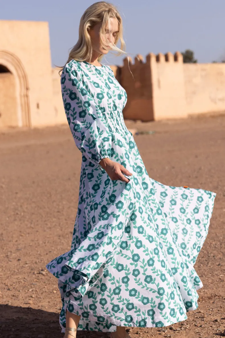 Crew Neck Smocked Waist Maxi- Toscana Green