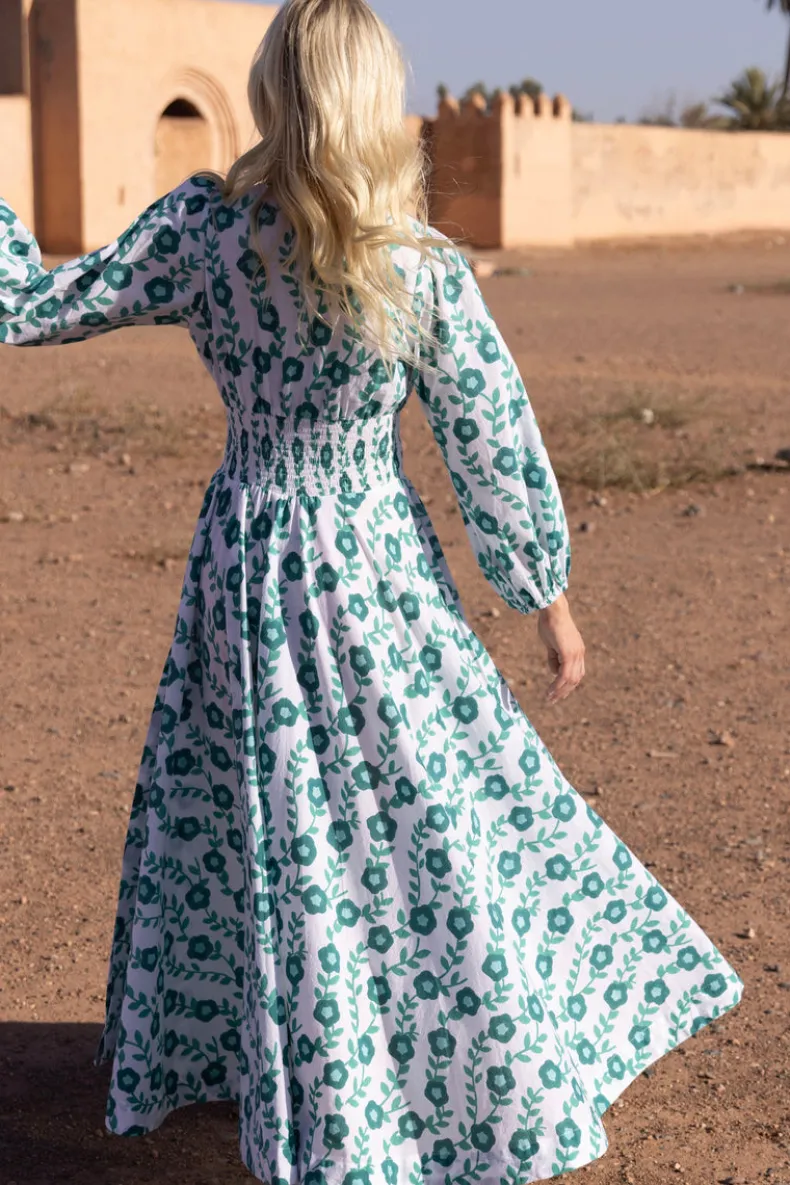 Crew Neck Smocked Waist Maxi- Toscana Green