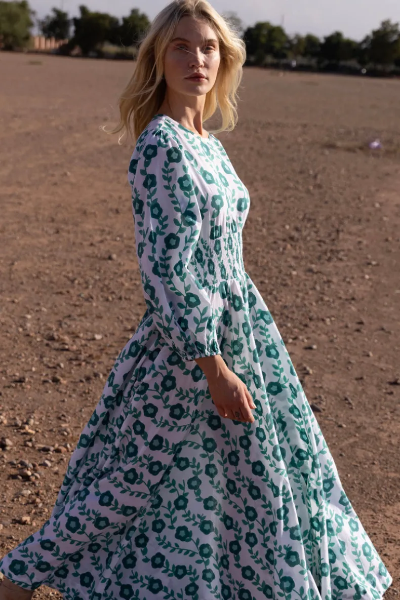 Crew Neck Smocked Waist Maxi- Toscana Green