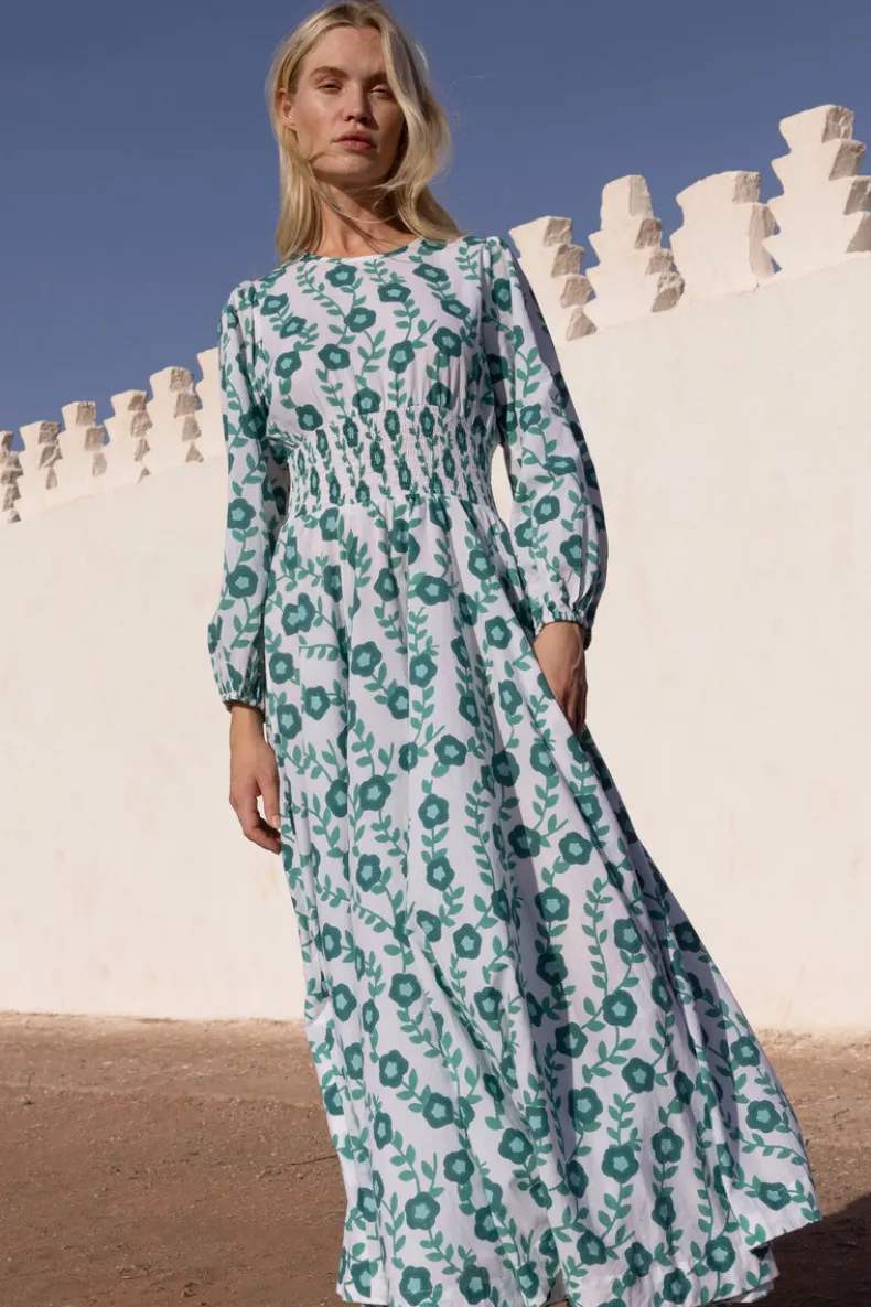 Crew Neck Smocked Waist Maxi- Toscana Green