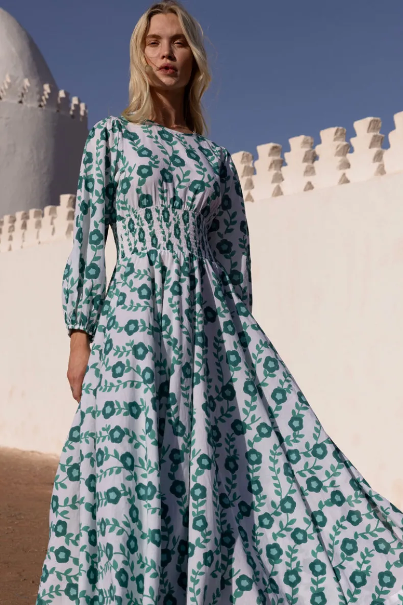 Crew Neck Smocked Waist Maxi- Toscana Green
