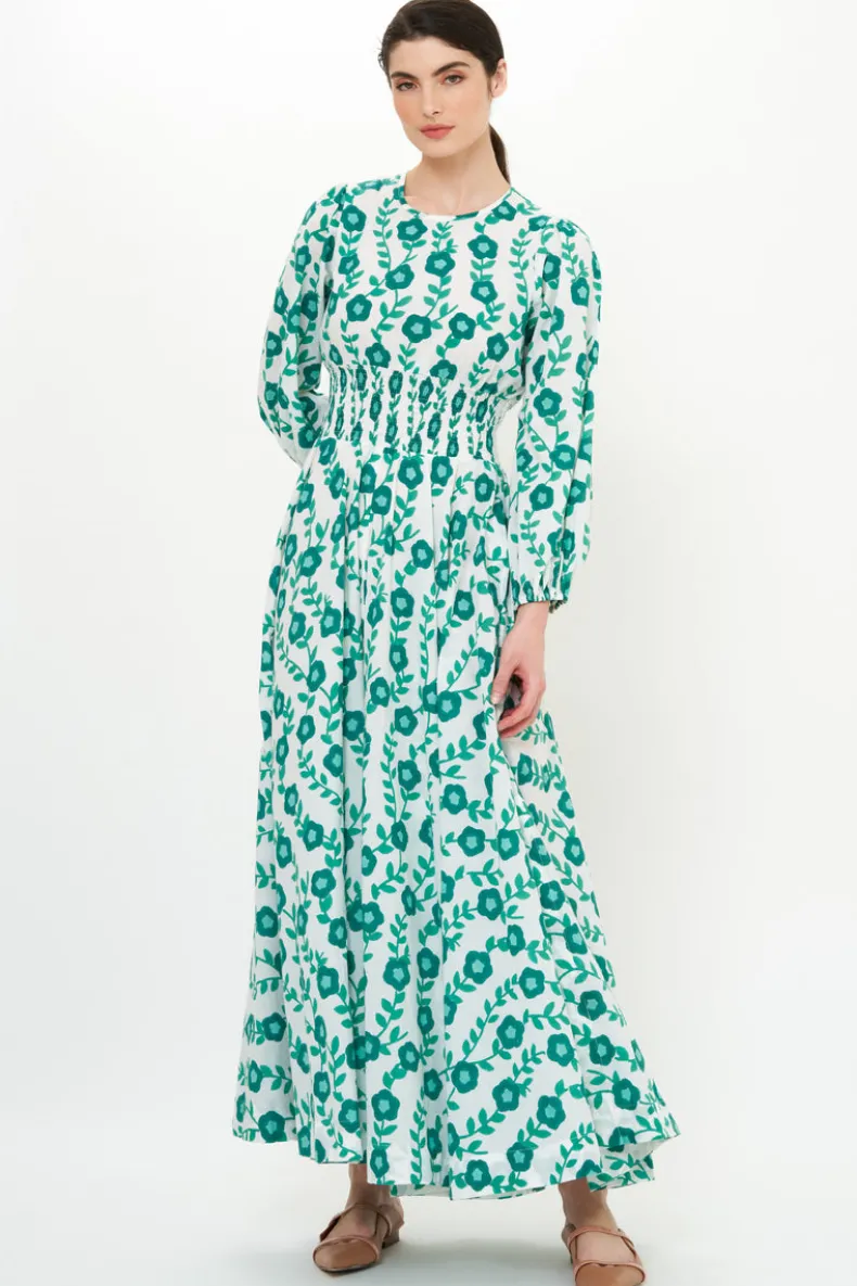 Crew Neck Smocked Waist Maxi- Toscana Green