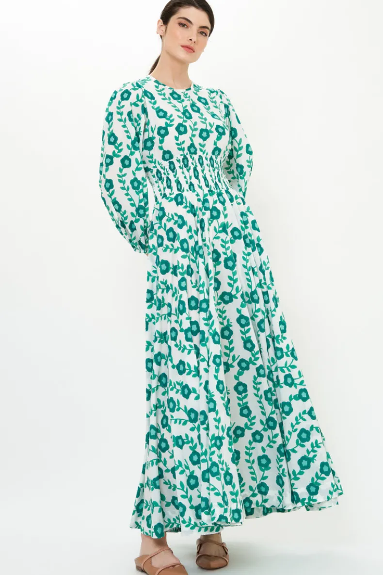 Crew Neck Smocked Waist Maxi- Toscana Green