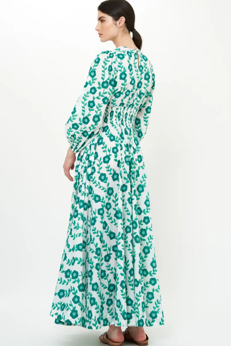 Crew Neck Smocked Waist Maxi- Toscana Green