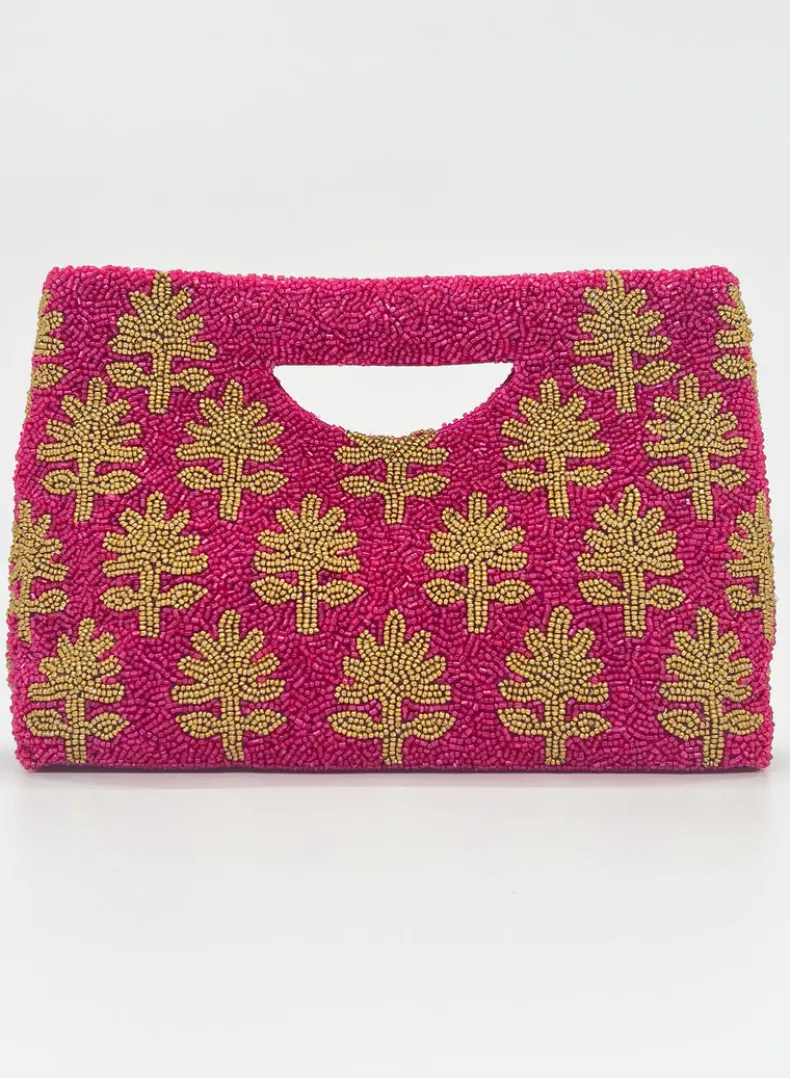 Beaded Handbag- Fern Hot Pink