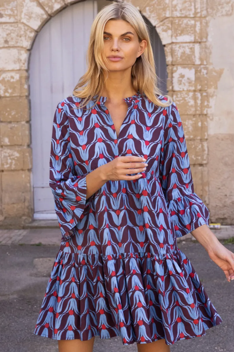 Bell Sleeve Tiered Mini- Tulip Red