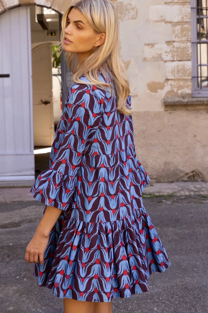 Bell Sleeve Tiered Mini- Tulip Red