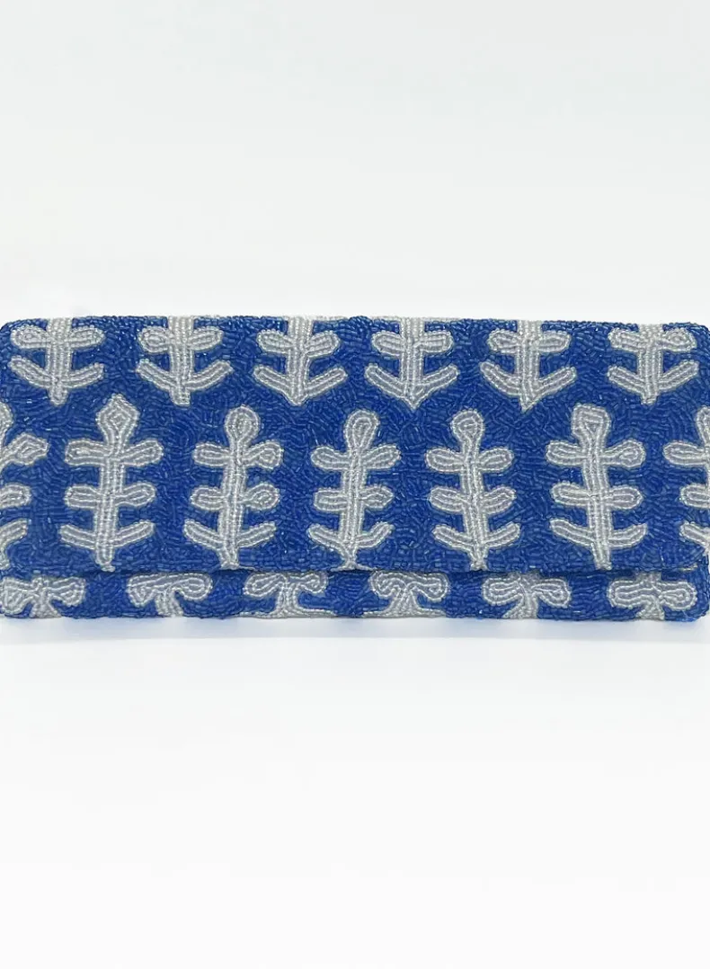 Beaded Clutch- Fern White Blue