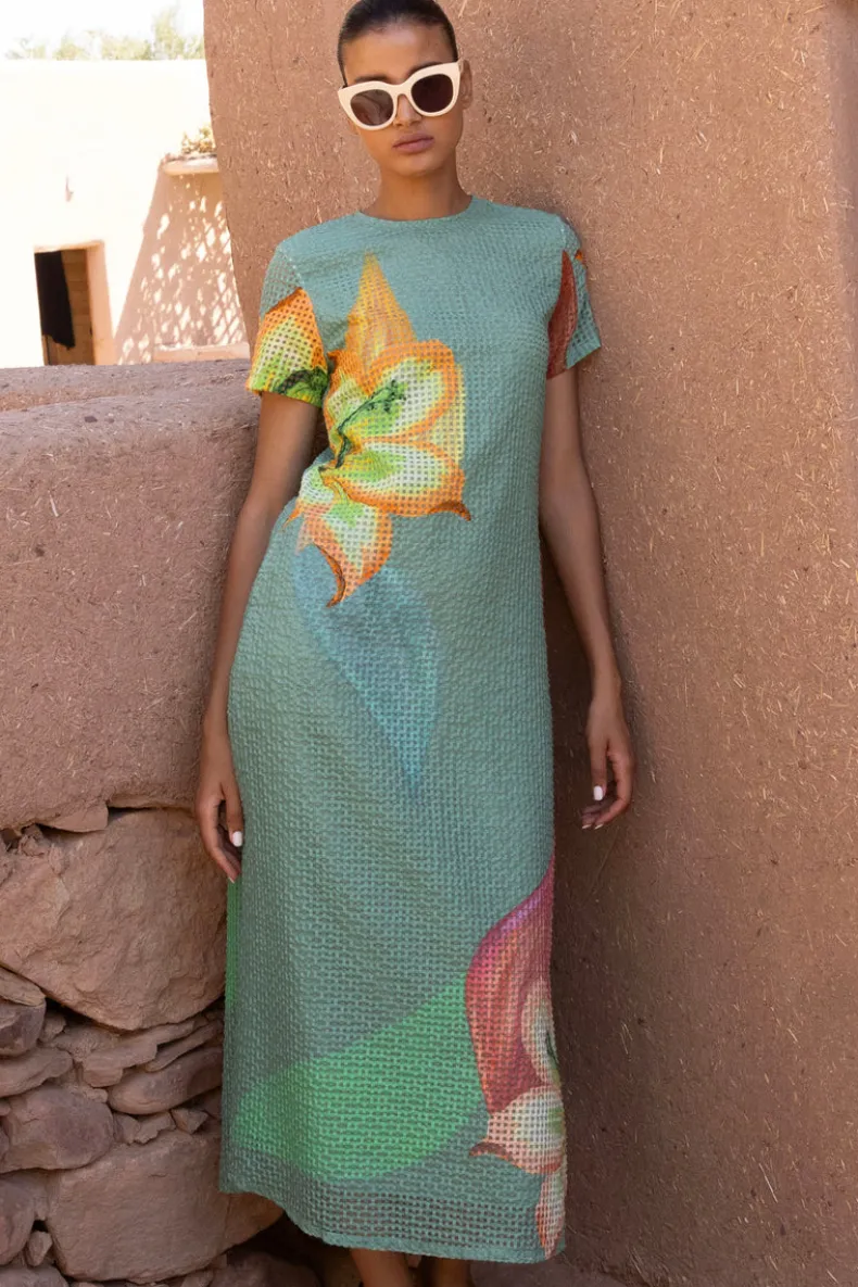 Short Sleeve Shift Maxi- Hibiscus Sage