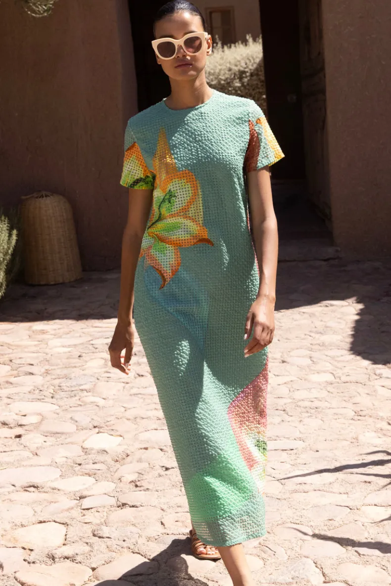 Short Sleeve Shift Maxi- Hibiscus Sage