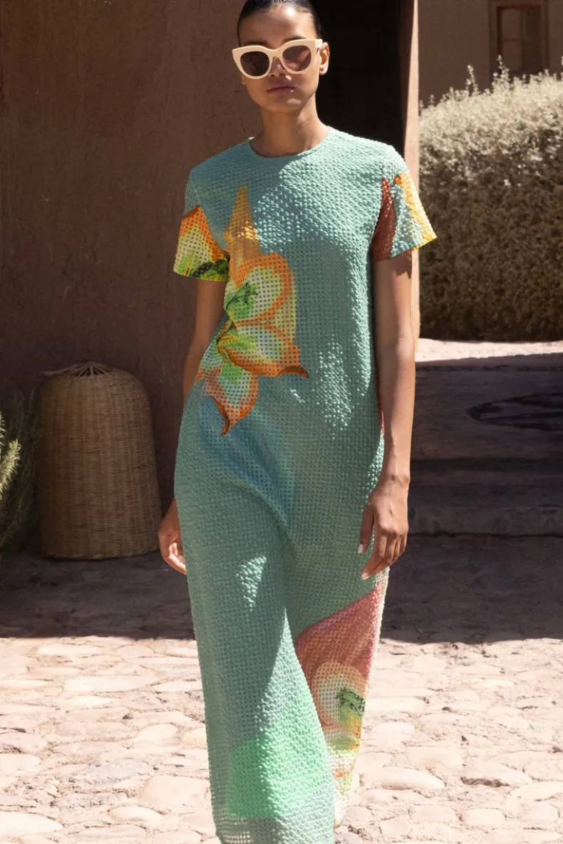 Short Sleeve Shift Maxi- Hibiscus Sage