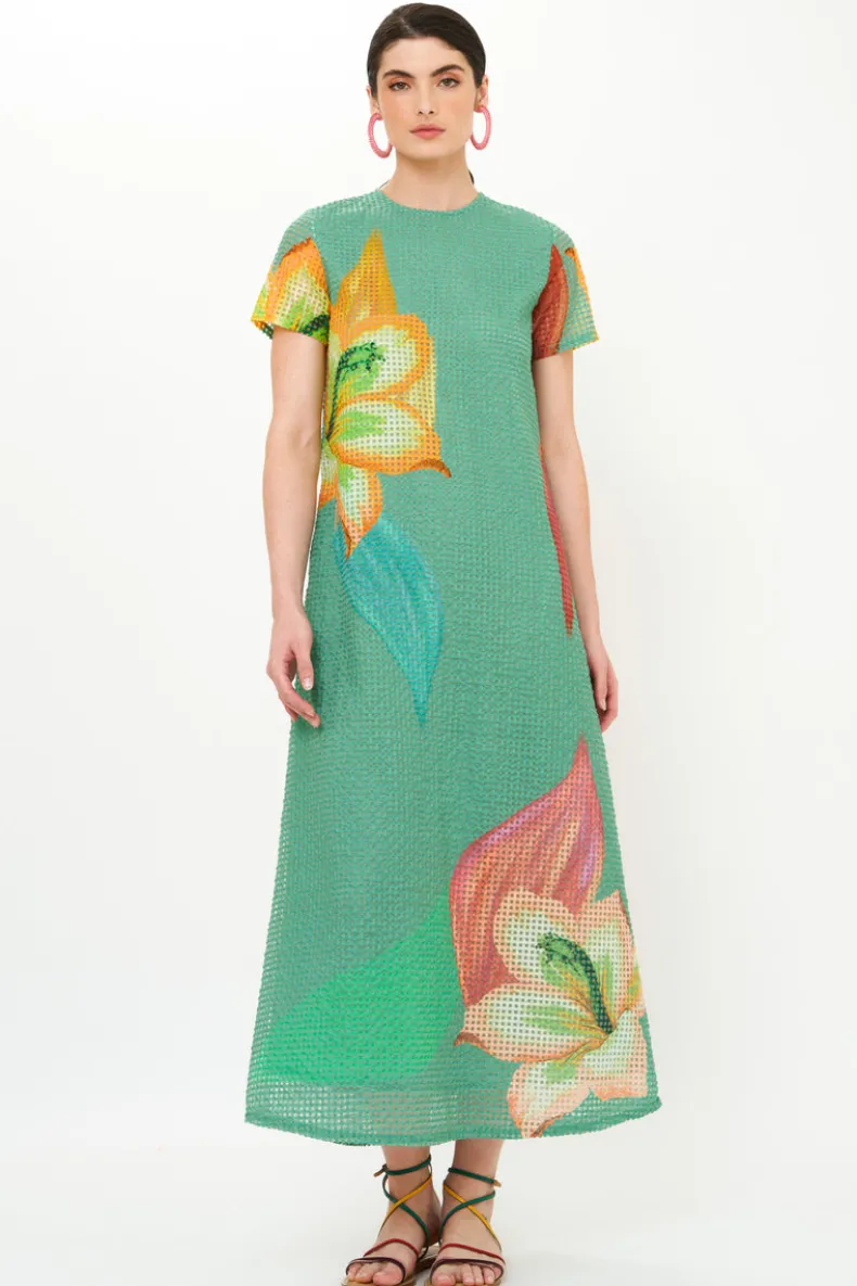 Short Sleeve Shift Maxi- Hibiscus Sage