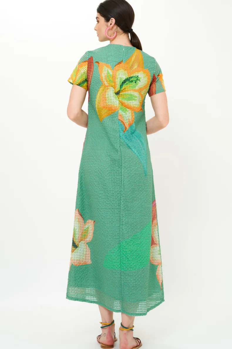 Short Sleeve Shift Maxi- Hibiscus Sage