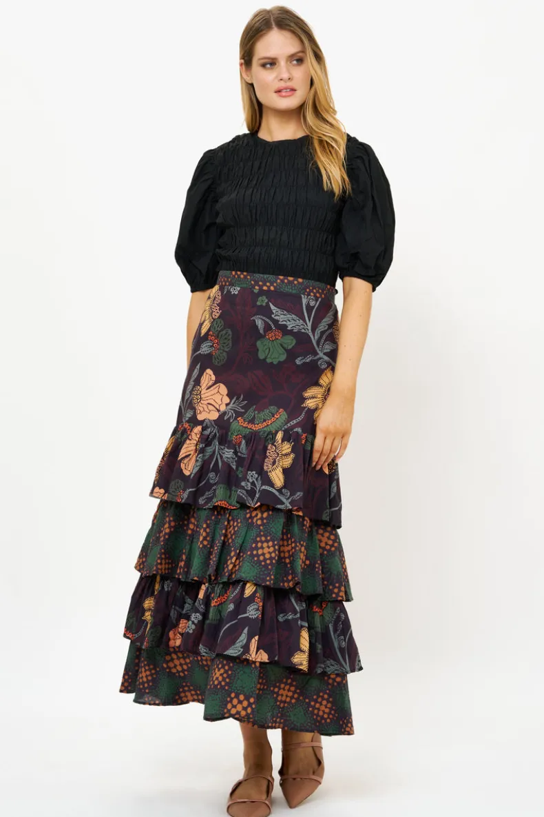 Ruffle Maxi Skirt- Turin Wine