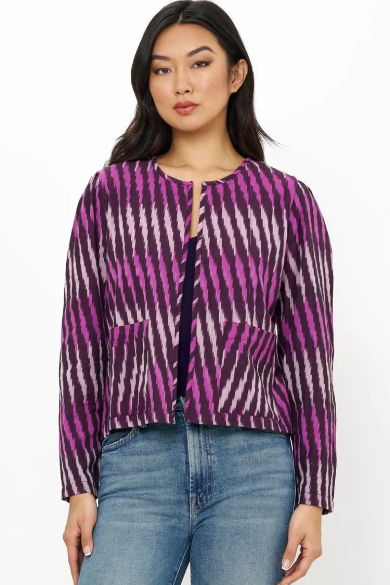 Crew Neck Jacket- Ikat Purple
