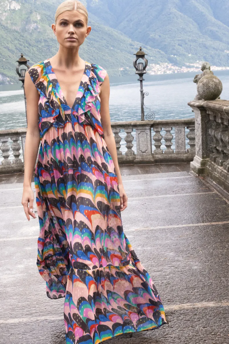 Ruffle V-Neck Maxi- Venice Blue