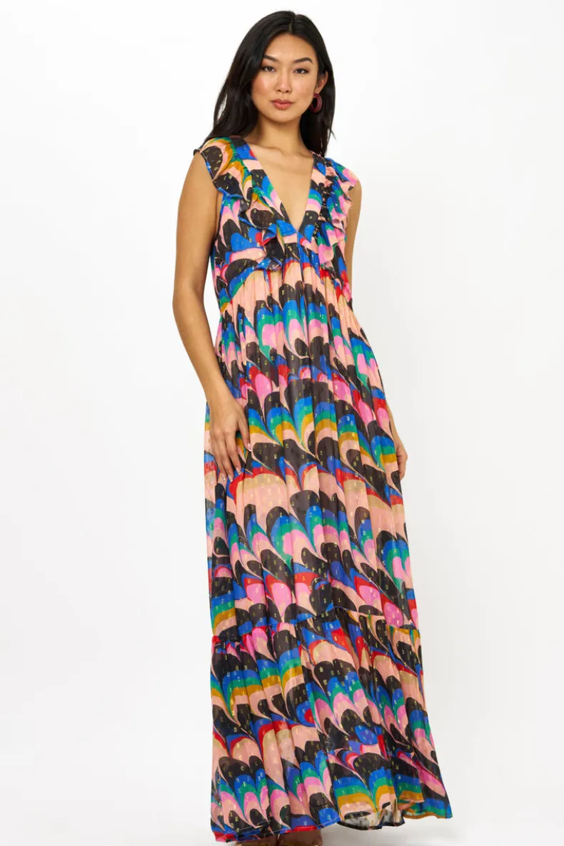 Ruffle V-Neck Maxi- Venice Blue