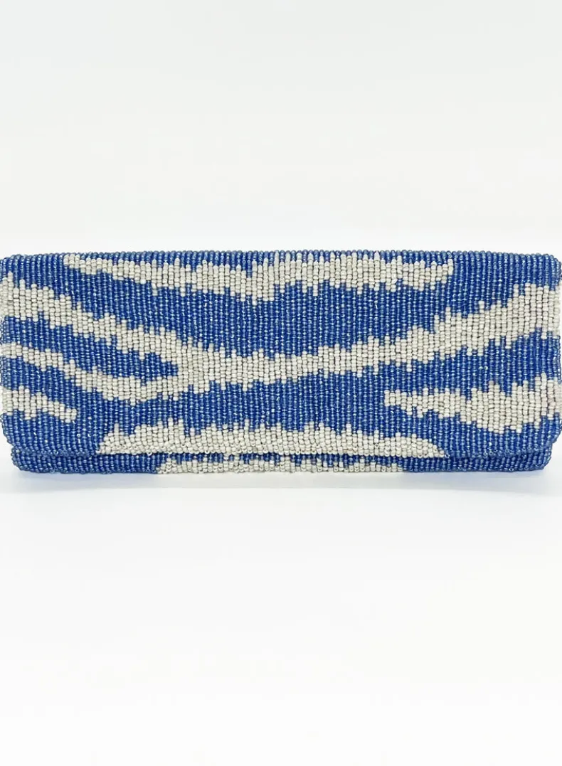 Beaded Clutch- Singita Blue White