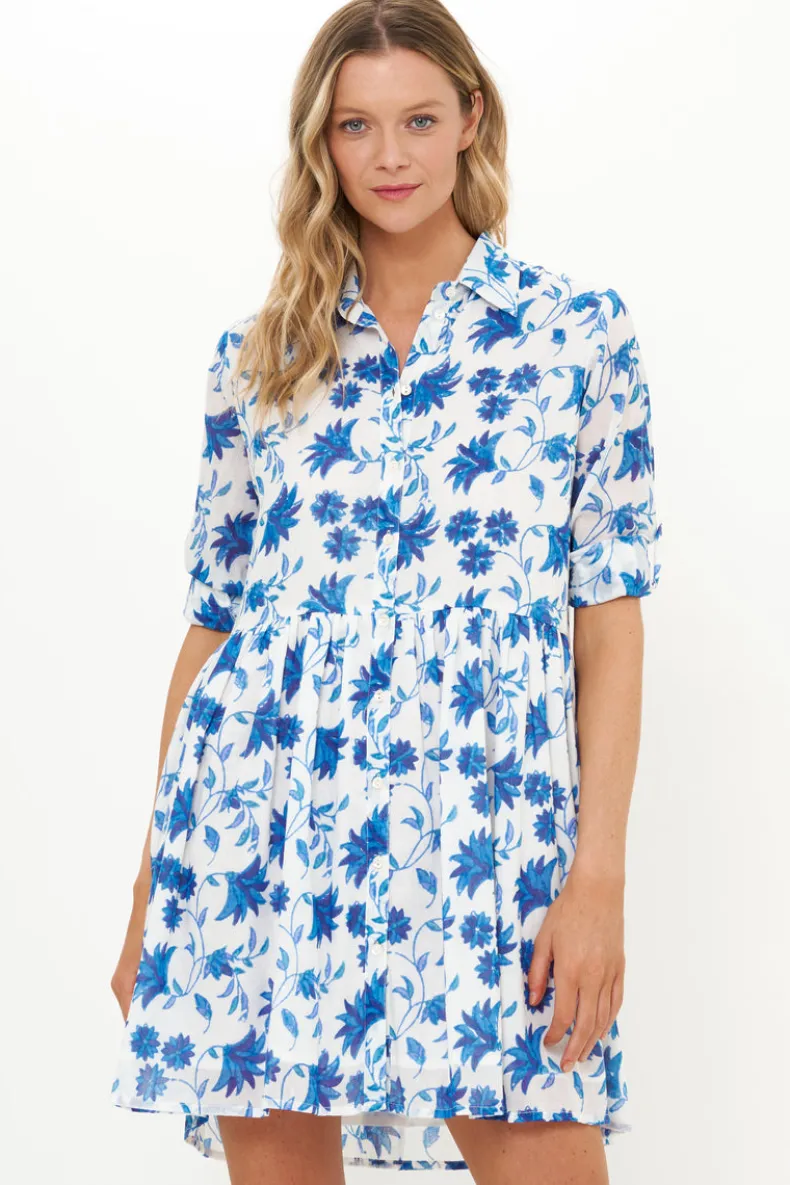 Long Sleeve Shirt Dress Mini- Marion Blue