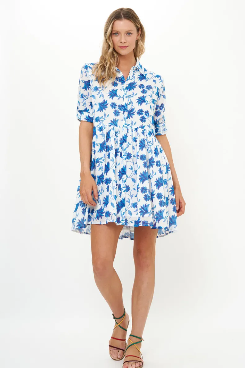 Long Sleeve Shirt Dress Mini- Marion Blue
