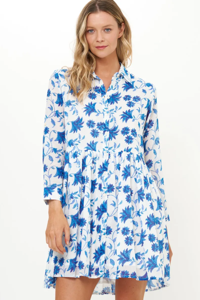 Long Sleeve Shirt Dress Mini- Marion Blue