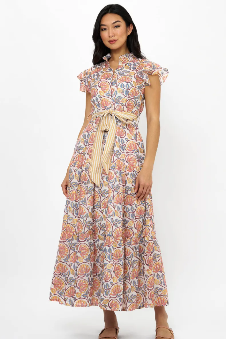 Ruffle Collar Button Maxi- Montenegro Coral