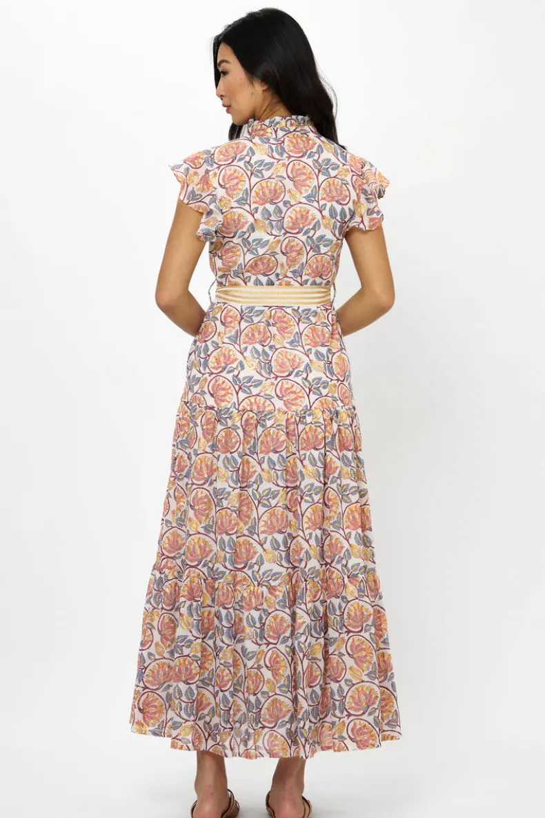 Ruffle Collar Button Maxi- Montenegro Coral