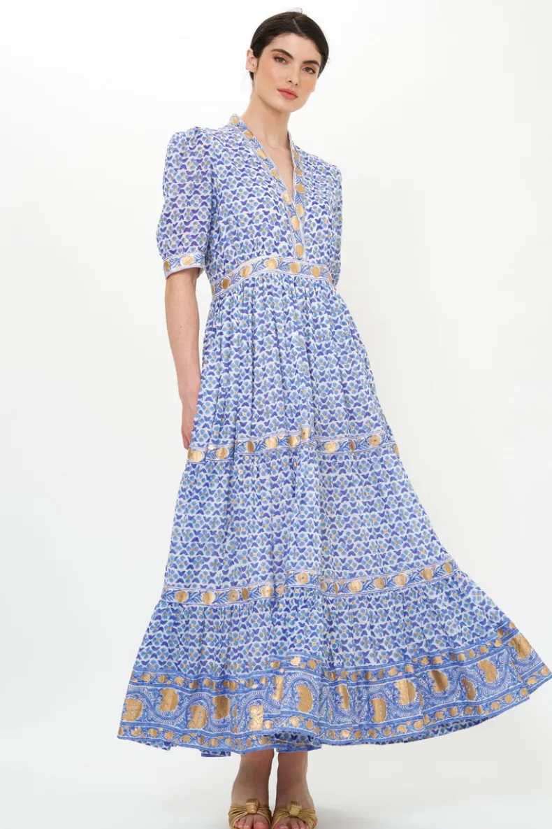 V-Neck Cuffed Maxi- Veranda Blue