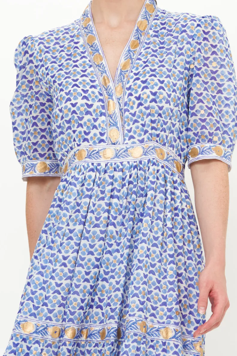 V-Neck Cuffed Maxi- Veranda Blue