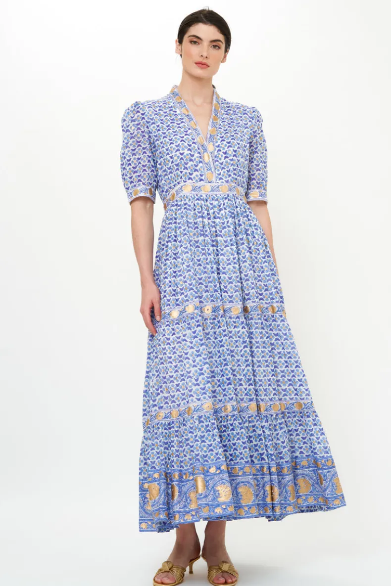 V-Neck Cuffed Maxi- Veranda Blue