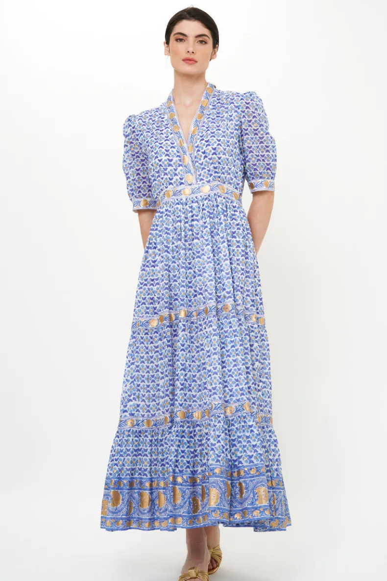 V-Neck Cuffed Maxi- Veranda Blue
