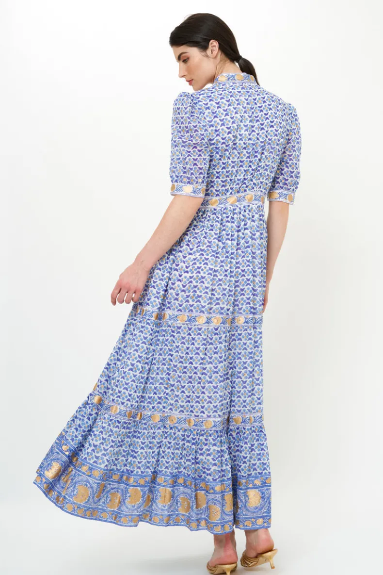 V-Neck Cuffed Maxi- Veranda Blue