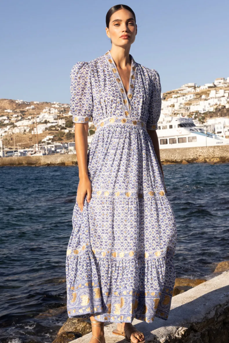 V-Neck Cuffed Maxi- Veranda Blue