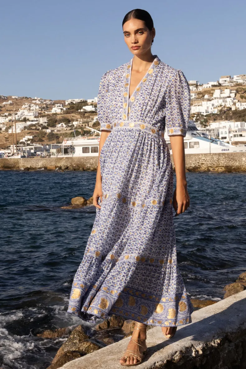 V-Neck Cuffed Maxi- Veranda Blue