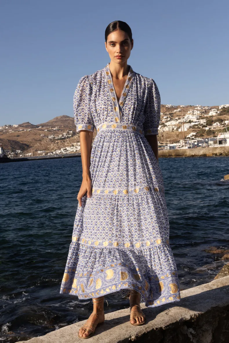 V-Neck Cuffed Maxi- Veranda Blue