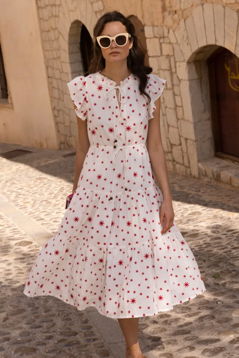 Cinched Flirty Midi- Ellsworth Red