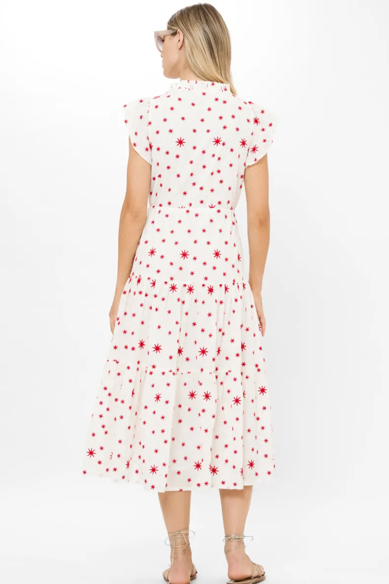 Cinched Flirty Midi- Ellsworth Red