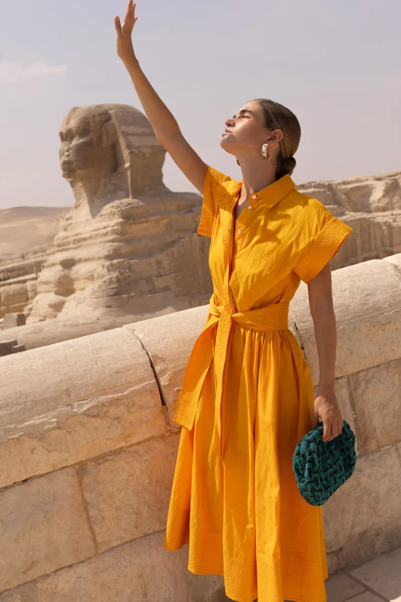 Belted Shirt Dress- Tuki Marigold