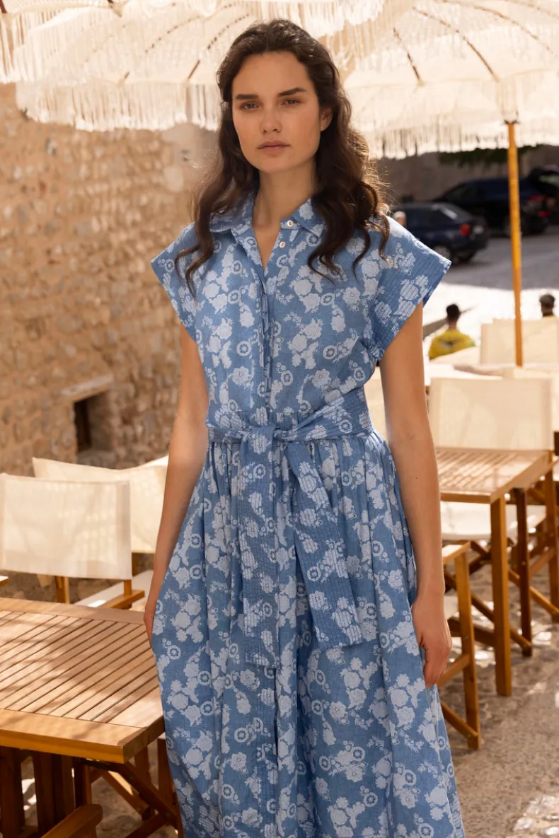 Belted Shirt Dress- Pretoria Navy