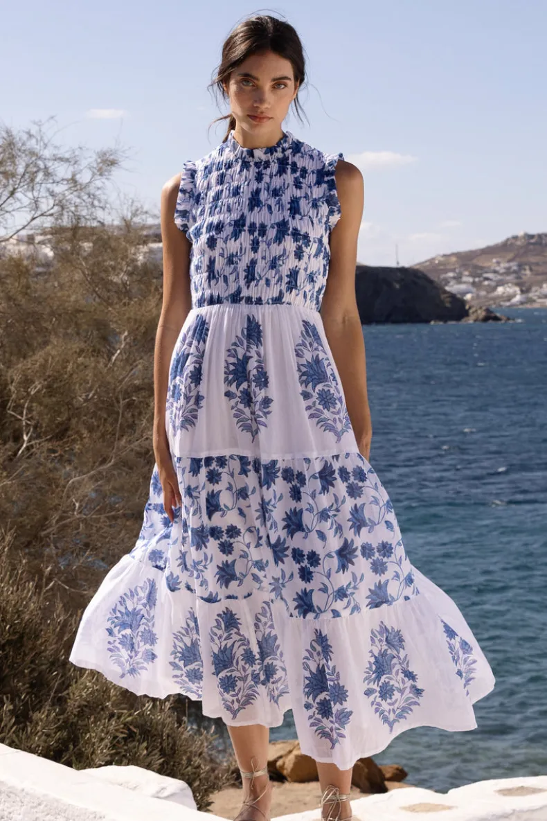 Sleeveless Smocked Maxi- Marion Blue