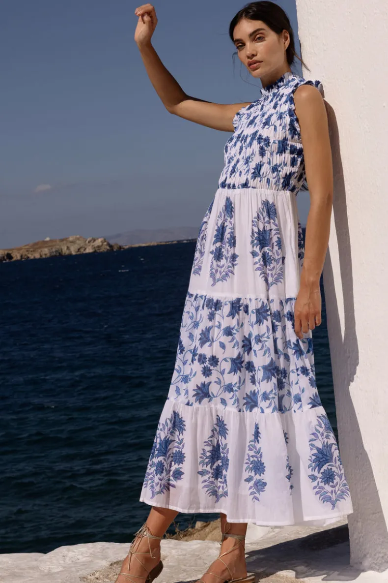 Sleeveless Smocked Maxi- Marion Blue