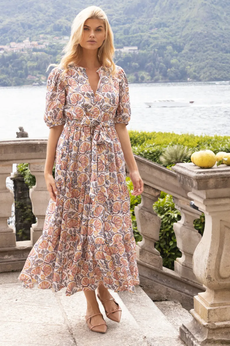 Puff Sleeve Maxi- Montenegro Coral