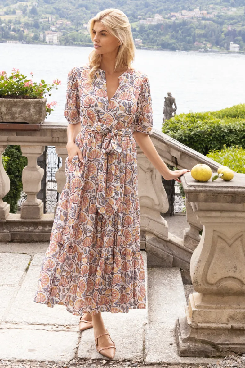 Puff Sleeve Maxi- Montenegro Coral