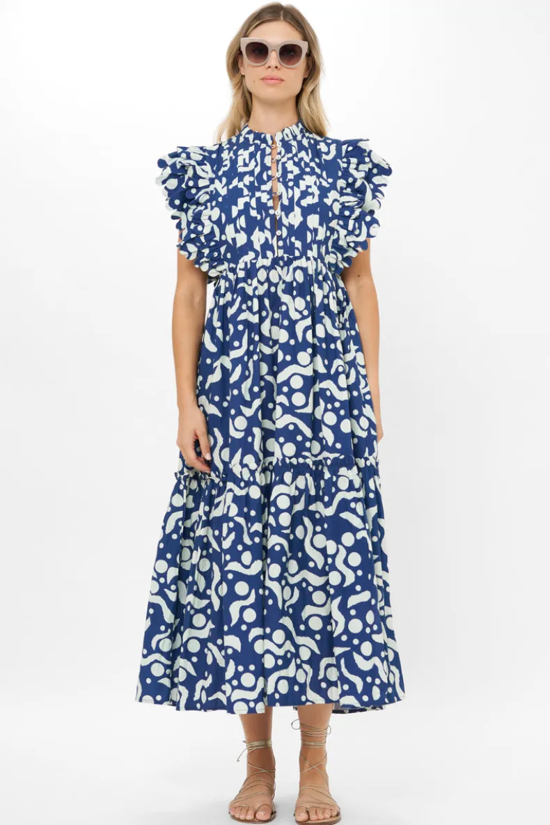 Scallop Pintuck Maxi- Acadia Navy