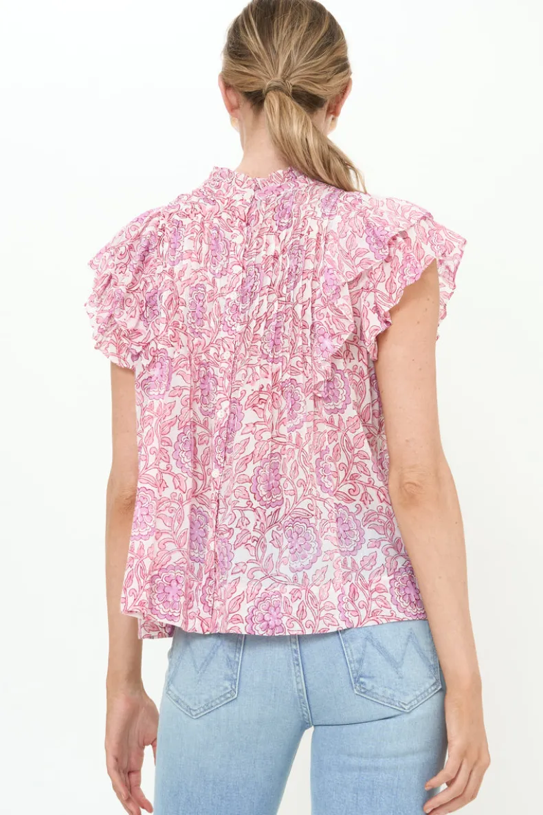 Pintuck Ruffle Top- Malta Pink