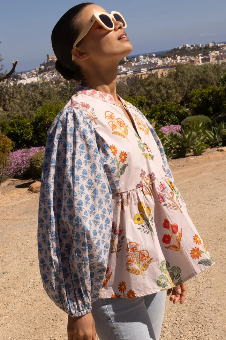 Mandarin Balloon Top- Provence Blue